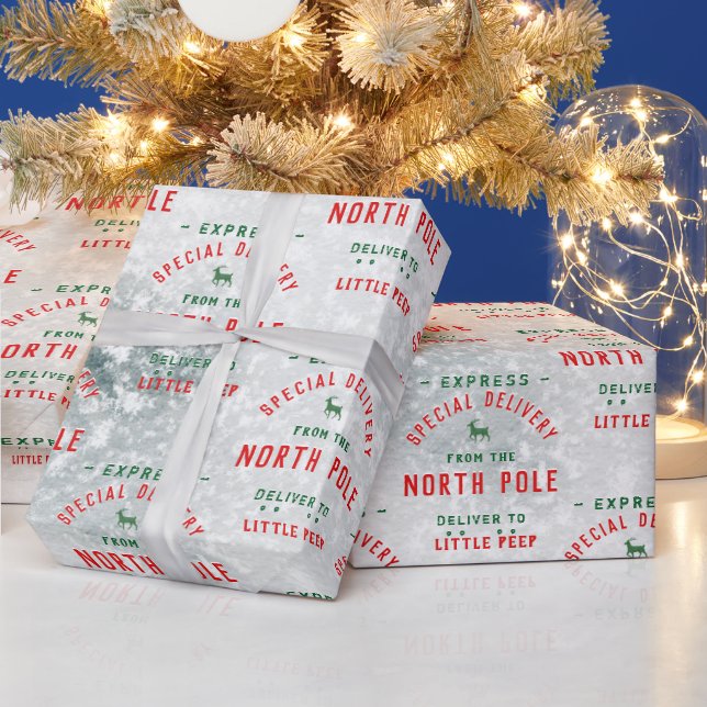 Special Delivery From The North Pole Snowy Icy Wrapping Paper (Holidays)
