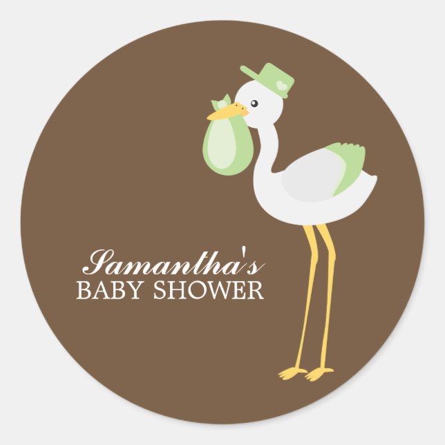 Special Delivery Green Stork Classic Round Sticker (Front)