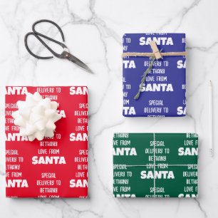Special Delivery Name From Santa Red Blue Green Wrapping Paper Sheet