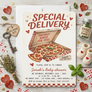 Special Delivery Pizza Baby Shower Freshly Baked Invitation