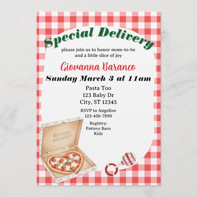 Special Delivery, Pizza Baby Shower Invitation (Devant)