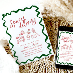 Special Delivery Pizza Baby Shower Italian Invitation