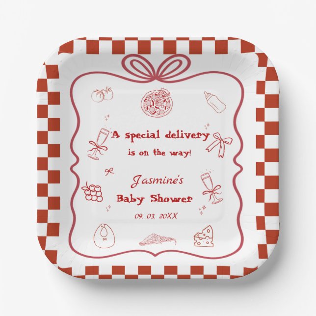 Special Delivery Pizza Baby Shower Party Paper Plate (Front)