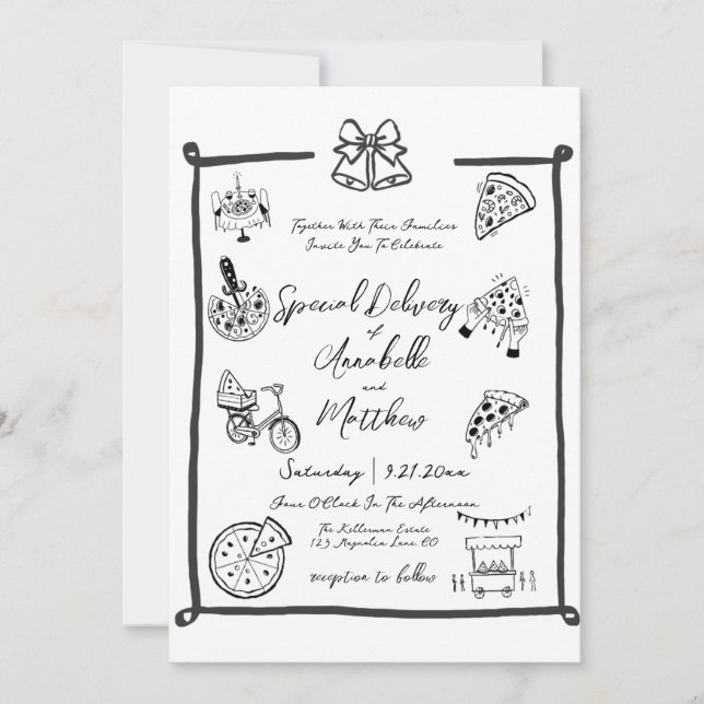 Special Delivery Pizza doodle baby shower girl boy Invitation (Front)