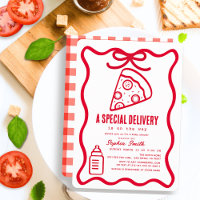 Special Delivery Red Hand-drawn Pizza Baby Shower