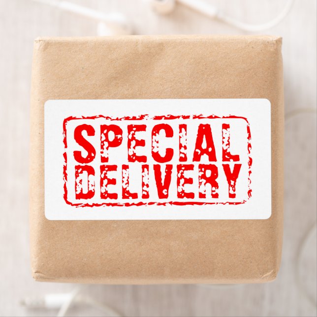 Special Delivery red rubber postal stamp shipping (Insitu)