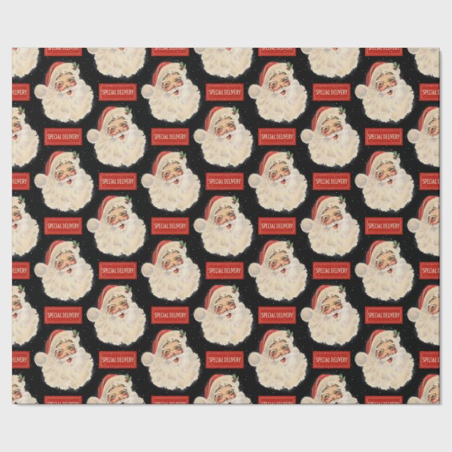Special Delivery Retro Santa Wrapping Paper (Seam)