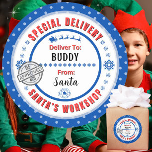 Special Delivery Santa to Child Blue Gift Label