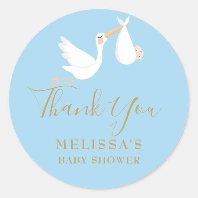 Special Delivery Stork Baby Shower/Sprinkle Classic Round Sticker (Front)