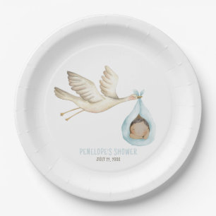 Special Delivery Stork Blue Baby Boy Baby Shower Paper Plate