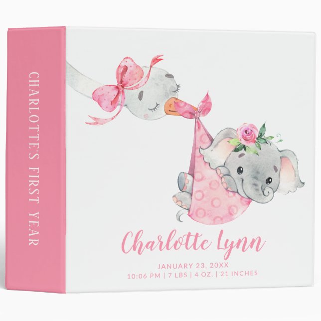 Special Delivery Stork Elephant Baby Photo Album Binder (Front/Spine)