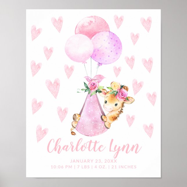 Special Delivery Stork Giraffe Baby Stats Poster (Front)