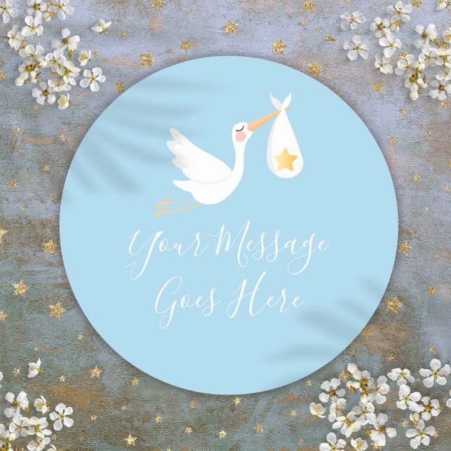 Special Delivery Stork Gold Star Baby Blue Classic Round Sticker (Special Delivery Stork Gold Star Baby Blue Classic Round Sticker)