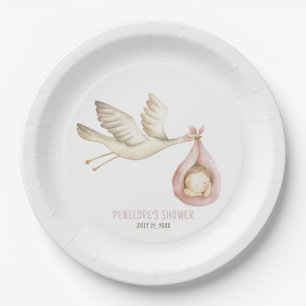 Special Delivery Stork Pink Baby Girl Baby Shower Paper Plate