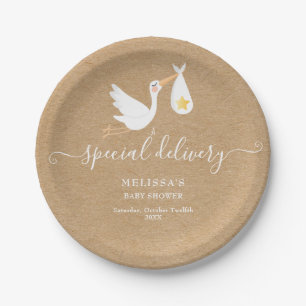 Special Delivery Stork Star Baby Shower Rustic Paper Plate