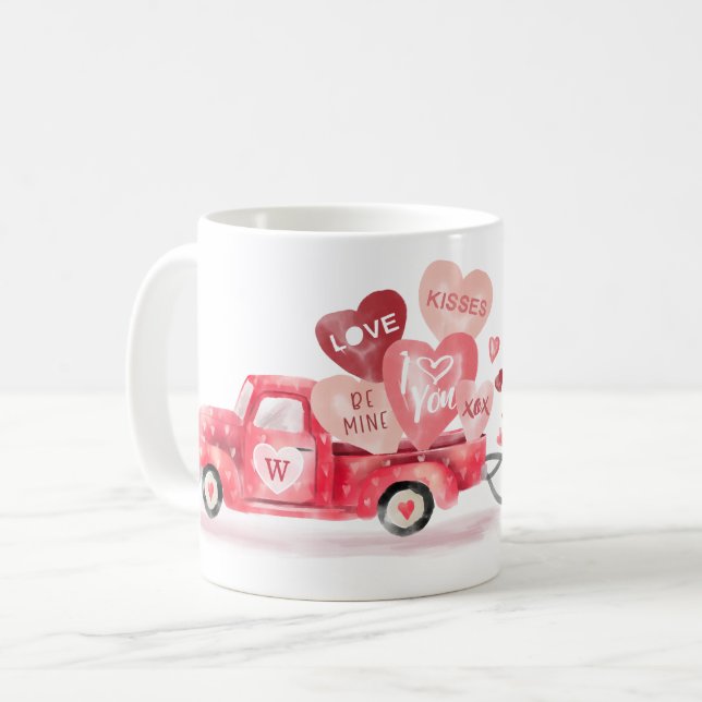 Special Delivery Valentine Hearts Watercolor Truck Coffee Mug (Front Left)