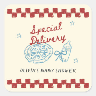 Special Delivery Vintage Pizza Baby Shower Square Sticker