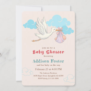 Special Delivery Watercolor Stork Baby Shower Invitation