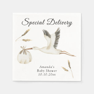 Special Delivery Watercolor Stork Baby Shower Napkin