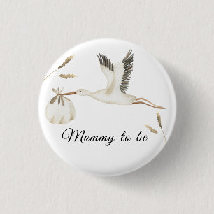 Special Delivery Watercolor Stork Mommy to be 1 Inch Round Button