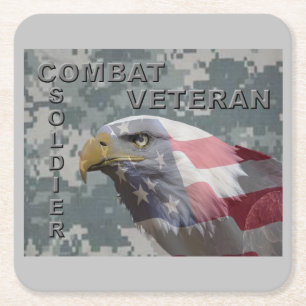 Special Design “Combat Veteran with Eagle & US Fla Square Paper Coaster