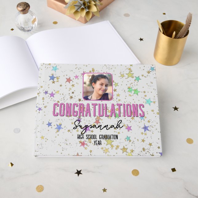 Special Event Colourful Stars on White Background Guest Book (Front Open)