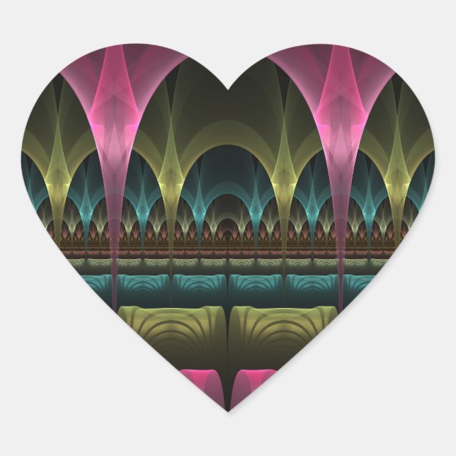 Special Fantasy Pattern Abstract Colourful Fractal Heart Sticker (Front)