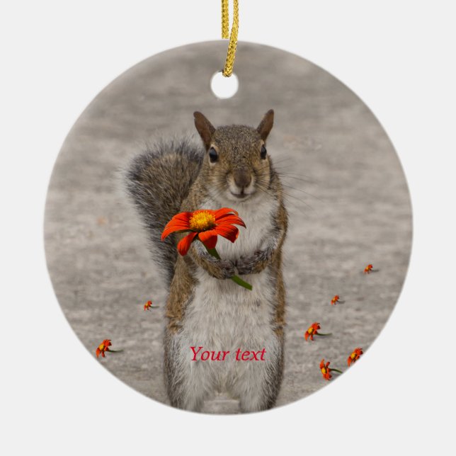 Special for you Squirrel with flower Ceramic Ornament (Front)