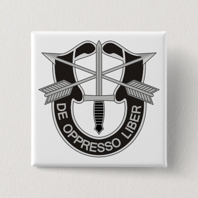 Special Forces SF De Oppresso Liber 2 Inch Square Button (Front)