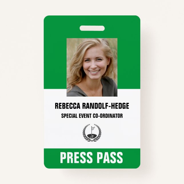 SPECIAL GOLF EVENT PRESS PASS - Photo I.D. Badge (Front)