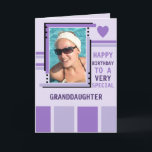 Special granddaughter add photo purple birthday card<br><div class="desc">Personalize this Birthday greeting Card for your granddaughter,  or change to suit.
Add a photo and message.
Happy birthday to a very special granddaughter.
Designed in purple and lilac with stripes and a love heart.</div>