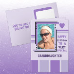 Special granddaughter add photo purple birthday card<br><div class="desc">Personalize this Birthday greeting Card for your granddaughter,  or change to suit.
Add a photo and message.
Happy birthday to a very special granddaughter.
Designed in purple and lilac with stripes and a love heart.</div>