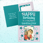 Special granddaughter photo turquoise birthday card<br><div class="desc">Happy birthday to a very special granddaughter.
Add a photo and message.
Turquoise,  lilac and blue with stars.</div>