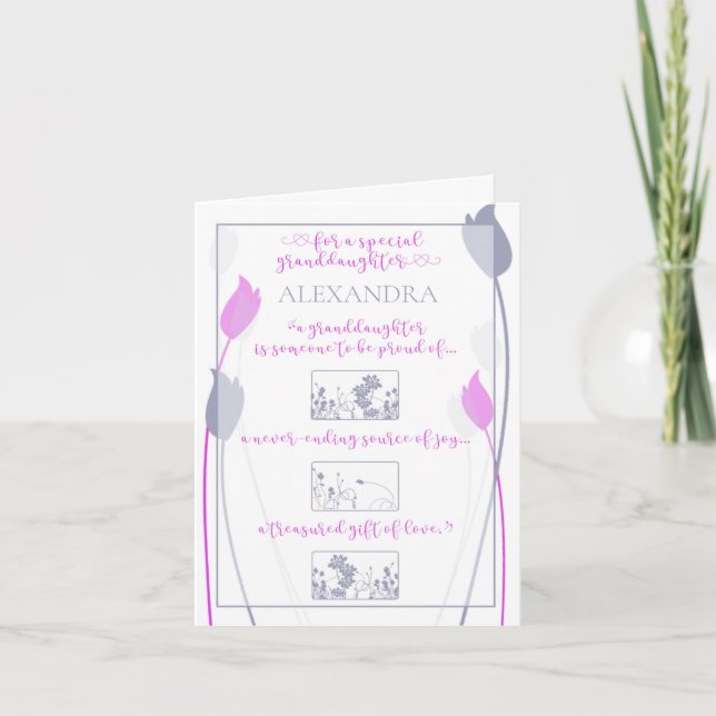 Special Granddaughter Pink Grey Tulip Card (Front)