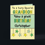 Special grandson name green birthday card<br><div class="desc">Celebrate your amazing grandson's big day with this starry birthday card! Perfect for a special young man, it’s designed with stars to match his bright personality. Add his name and a personal birthday message to make it one-of-a-kind—because he deserves a card as awesome as he is! Whether he’s blowing out...</div>