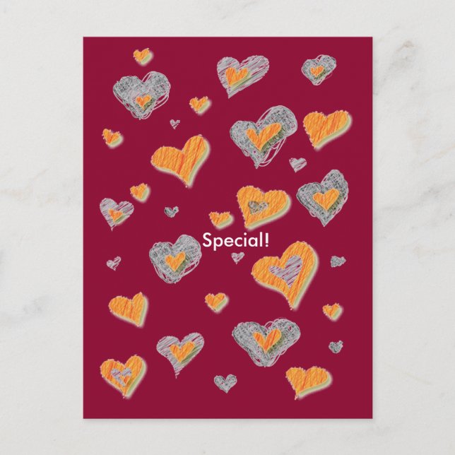 Special Hand Drawn Hearts Postcard (Front)