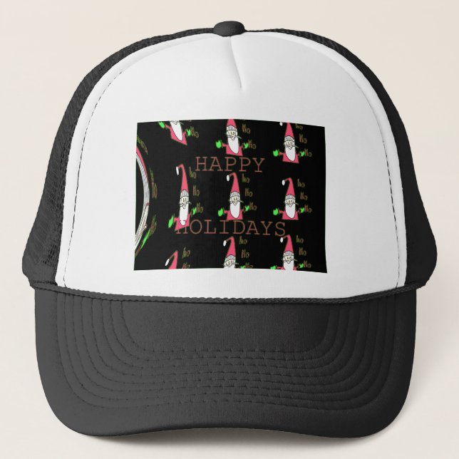 Special Happy Holidays Ho Ho Ho Ink Sketch Santa g Trucker Hat (Front)