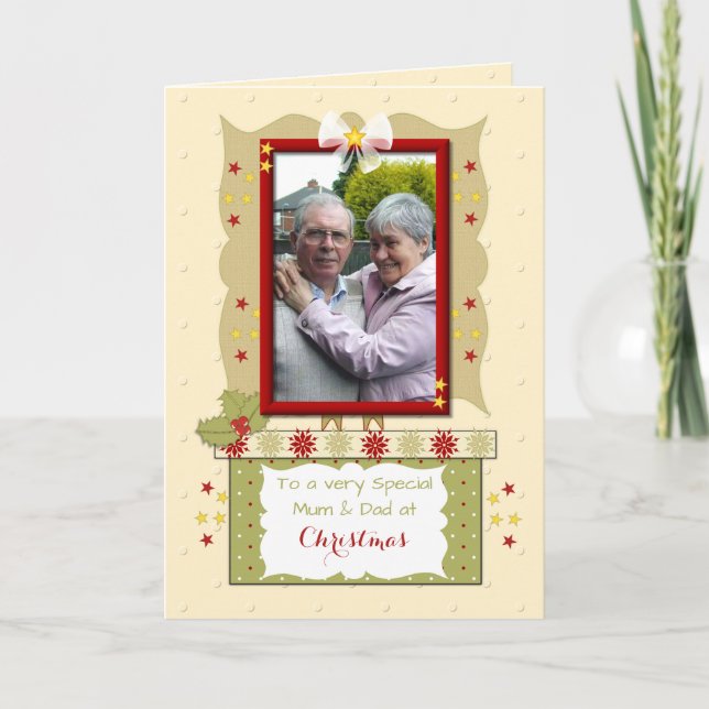 Special mom and dad at Christmas photo greeting Holiday Card (Front)