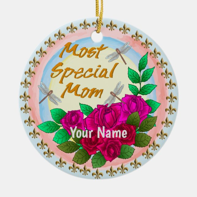 Special Mom Roses  Ceramic Ornament (Front)