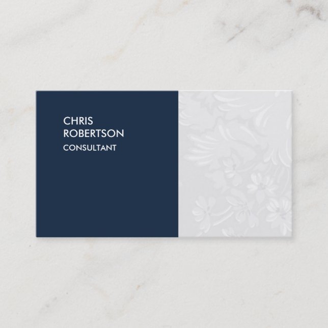 Special Navy Blue Floral Damask Business Card (Front)