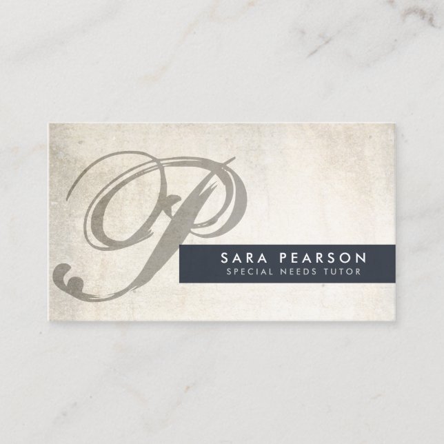 Special Needs Tutor Grunge Monogram BusinessCard Business Card (Front)