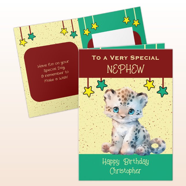 Special Nephew leopard kids burgundy birthday Card (Creator Uploaded)