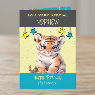Special Nephew tiger kids grey birthday Card