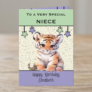 Special Niece tiger kids green birthday Card