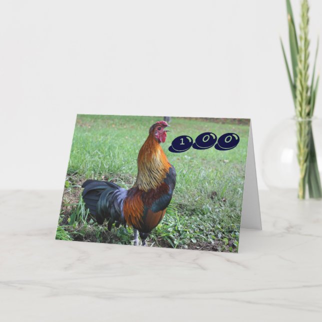 Special Order Rooster Crowing 100th Birthday Card (Front)