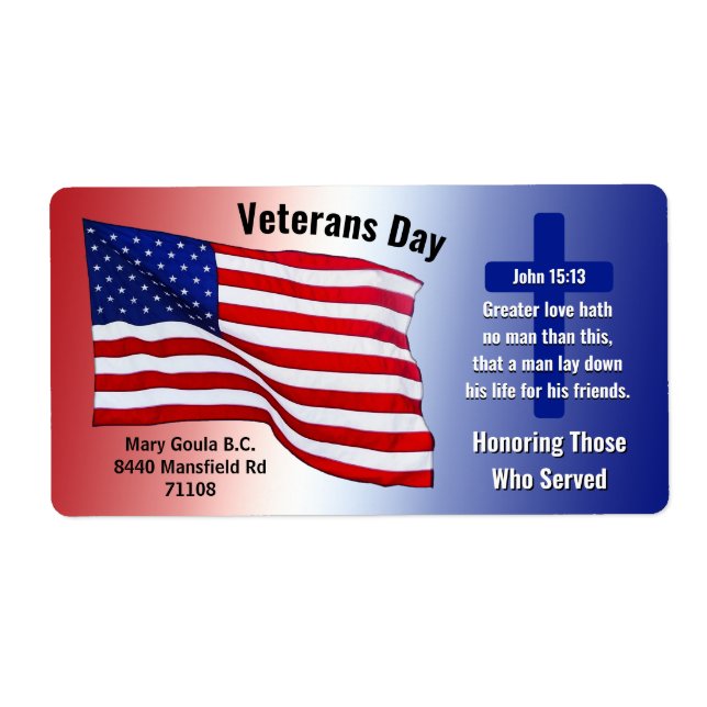 Special Order Veteran's Day Patriotic Labels (Front)