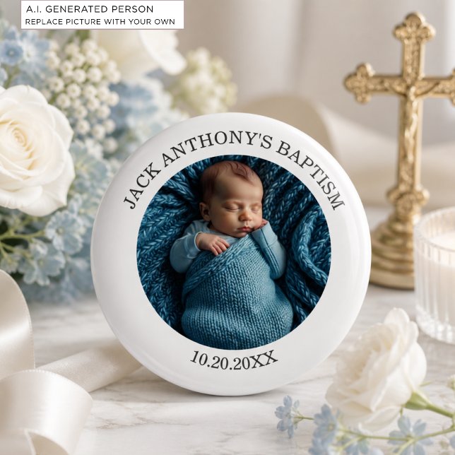 Special Photo Boy's Baptism Favour 2 Inch Round Button (Creator Uploaded)