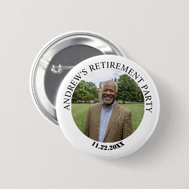 Special Photo Elegant Retirement Party 2 Inch Round Button (Front & Back)