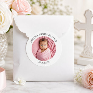 Special Photo Girl's Baptism Favour Classic Round Sticker