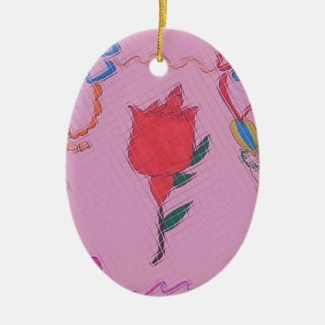 Special Rose Tile Art Graphic Design Ceramic Ornament (Front)